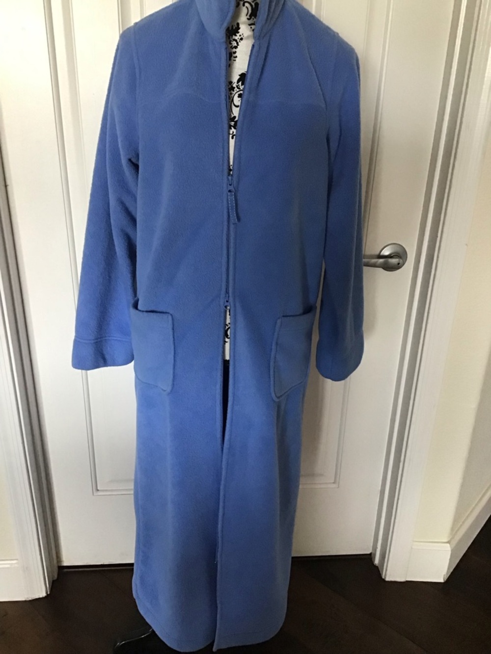 Long Blue Full-Zip Fleece Robe - Picture 5 of 8